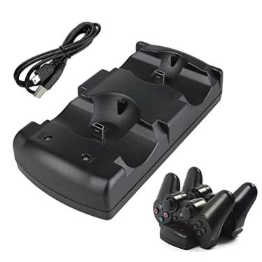Imagem de DIGISHUO PS3 Controlador duplo base de carregamento para Sony Playstation 3 PS Controle de movimento sem fio Dualshock 3 carregamento 2 portas USB PS3 compatíveis com indicadores LED preto