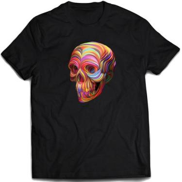 Imagem de Camiseta Caveira Psicodélica Camisa Skull Estilo De Rua - Mago Das Cam
