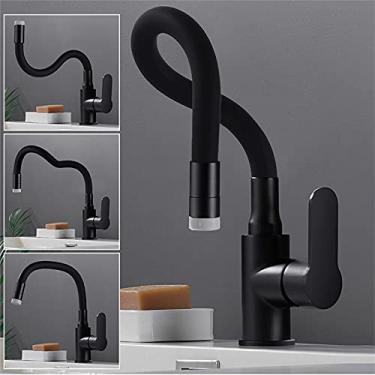 Imagem de Torneira de cozinha dobrável para janelas internas 360° giratória torneira de pias de cozinha torneira de água quente e fria torneiras de lavatório de latão maciço giratório janela interior torneiras de cozinha torneiras de janela 2 modos de saída de água (Schwarz)