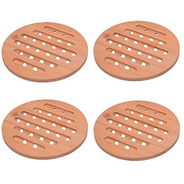 Imagem de Mimo Style Conjunto de 4 Descansos de Panela de Bambu Redondo, Kit Sustentável e Resistente ao Calor para Pratos e Potes Quentes. Multiuso 20cm. Jogo Para Sua Cozinha e Ecológico, Laranja, KITM10