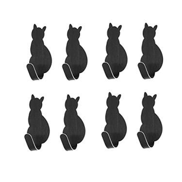 Imagem de KIZQYN Ganchos de casaco 8 peças ganchos adesivos criativos em forma de gato ganchos de aço inoxidável sem unhas adesivos casaco de toalha ganchos montados na parede decoração rack de casaco montado na parede (cor: 1)