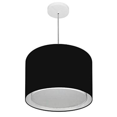 Imagem de Lustre Pendente Cilíndrico Duplo Cúpula Tecido 30/40x35 cm, Vivare Iluminação, Pendente4292 PR, Preto, Médio
