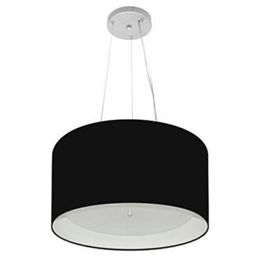 Imagem de Lustre Pendente Cilíndrico Cúpula Duplo Tecido 40x25 cm, Vivare Iluminação, Pendente4319 PRBR, Preto/Branco, Médio