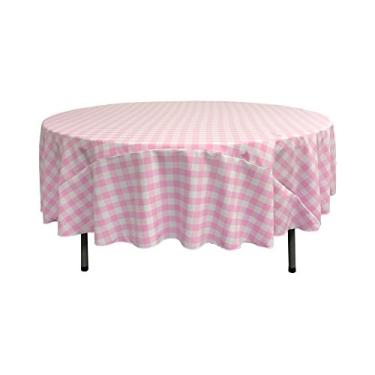 Imagem de LA Linen Toalha de mesa redonda quadriculada de poliéster, 228 cm, rosa/branco