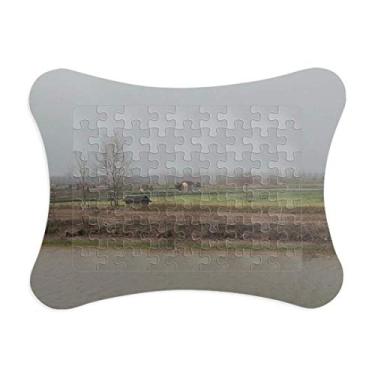 Imagem de Moldura de quebra-cabeça para fotografia de casa de cenário de outono, jogo de cartas de papel para casa