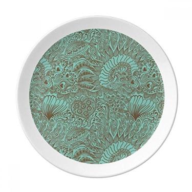 Imagem de Prato de plantas de peixe azul abstrato prato decorativo de porcelana salver talheres prato de jantar