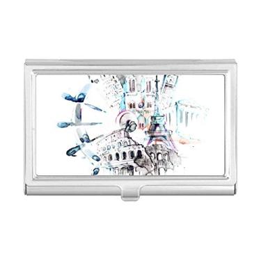 Imagem de Carteira Globe Big Ben Torre Eiffel com pintura em aquarela porta-cartões