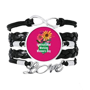 Imagem de OFFbb-USA Pulseira de couro torcido para o Dia das Mulheres de Trabalho Internacional Pulseira de Presente