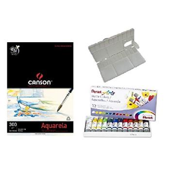 Imagem de Kit Papel Canson Aquarela + Aquarela Pentel tubo 12 cores + gode Sinoart