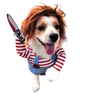Imagem de SEIS Fantasia de boneca Deadly para animais de estimação com peruca, roupas para festa de Halloween, acessórios para gatos, pequenos, médios e grandes, poodle, cachorrinho de pelúcia, menino, menina (M (comprimento da perna 10 cm)