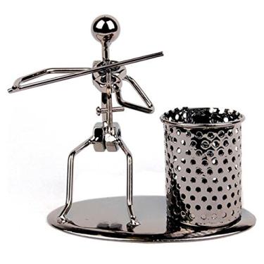 Imagem de Porta-caneta com porta-canetas, boneco de arte de ferro para taça de lápis ~ presente de decoração para mesa de escritório em casa, Violin