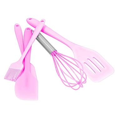 Imagem de Escova de óleo, 5 peças/conjunto batedor de ovos de silicone economizando espaço para utensílios de cozinha decoração de bolo para padaria doméstica (conjunto rosa de 5 peças)