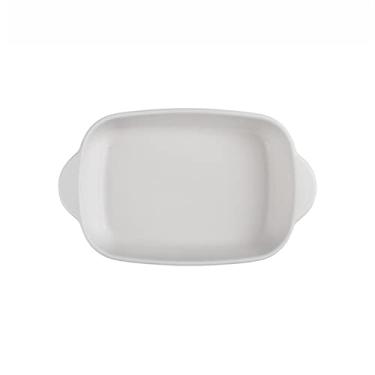 Imagem de GUIPAIHAI Prato de assar, retangular, conjunto de assar, prato de arroz assado, cerâmica para jantar, tigela criativa de 23 cm (cor: branca)