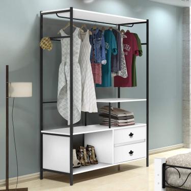 Módulo Closet 2 Gavetas e Cabideiro Rustic Florença Siena Móveis Branco/Preto