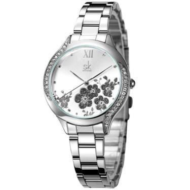 Imagem de Relógio Feminino Moda Elegante Flores Pulseira Em Inoxidável