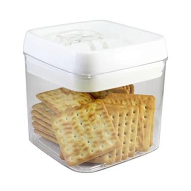 Imagem de Pote Acrílico Quadrado 1 LITRO Para Biscoitos Cookies Organizador Hermético Transparente Bolacha, Arroz, Feijão, Macarrão, Sal, Açúcar Tampa Branca Lacre A Vácuo PREMIUM SYANG