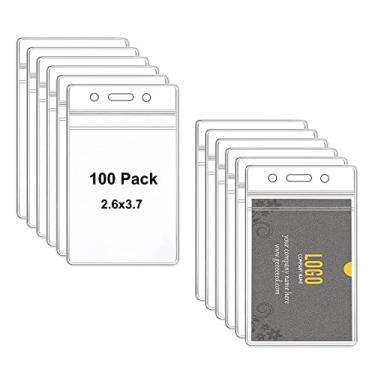 Imagem de HOSL 100 peças de porta-crachás verticais de plástico transparente para tamanho de cartão de 6 x 9,5 cm, porta-crachás de identidade, crachá, capa de crachá (vertical, 100 peças)