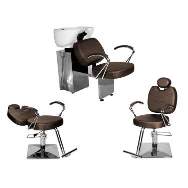 Imagem de Kit Salão Topázio 1 Cad Fixa + 1 Recl Base Quadrada + Lavatório Marrom