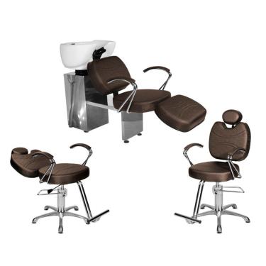 Imagem de Kit Salão Topázio 1 Fixa + 1 Recl Base Estrela + Lavatório C/Ap Marrom