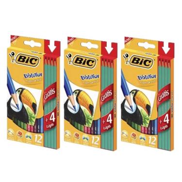 Imagem de Kit Com 3 Caixas de Lápis de Cor Sextavado Bic Revolution Com 12 Lápis Coloridos e 4 Lápis Preto HB2