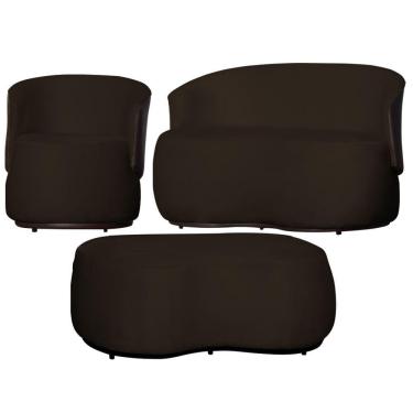 Imagem de Kit 1 Poltrona 1 Namoradeira e 1 Puff Grande Design Orgânico Beatriz Veludo Composê Corino Marrom - Estopar