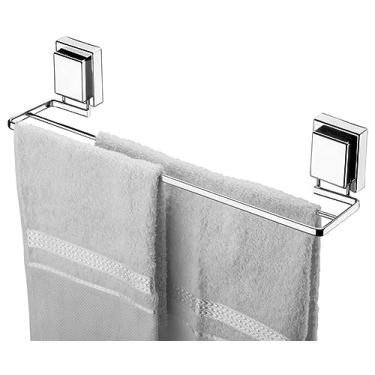 Imagem de Suporte Porta Toalha Toalheiro Banho Duplo Ventosa Cromado