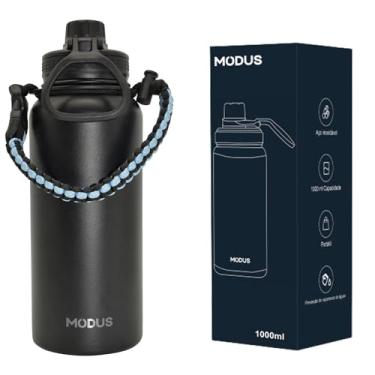 Imagem de Modus Garrafa Térmica De Aço Inoxidável 18/8 Isolado de água Esportiva Com Alça Paracord 1000ML (Preto)