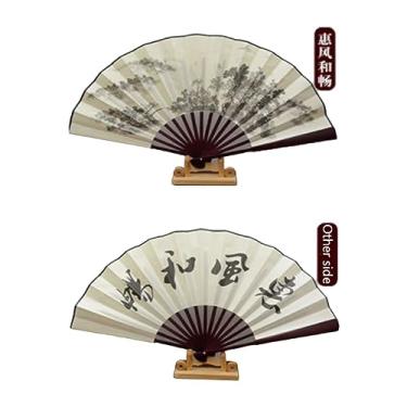 Imagem de Leque dobrável japonês Sakura flor bolso ventilador de mão dobrável círculo redondo decoração de festa presente dropshipping acessórios decorativos feitos à mão (cor: 04)