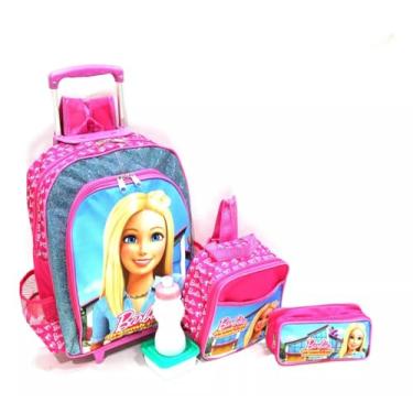 Imagem de Kit Mochila Escolar Boneca Princesa Brilho Rodinhas Tam G Infantil S1