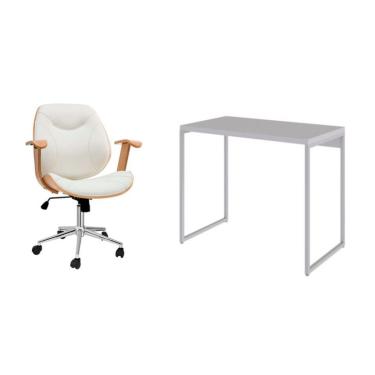Imagem de Conjunto de Mesa Studio com Cadeira de Escritório Diretor Giratória Antonella Branca