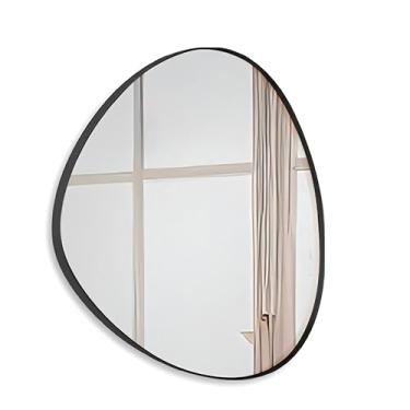Imagem de Espelho Decorativo Multiuso Organico Com Moldura De Couro PRETO Suspenso Para Quarto Sa...