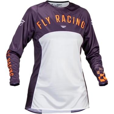 Imagem de Fly Racing Camiseta feminina Lite (roxo escuro/branco/coral neon, pequeno)