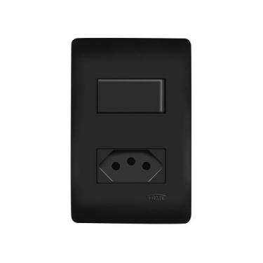 Imagem de Interruptor Simples E Tomada 2P+T 20A Fame Habitat Black Com Placa 4X2