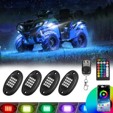 Imagem de 4 Pods RGB LED Rock Lights para caminhões Jeep ATV UTV carrinho de golfe off-froad, decoração de Natal exterior à prova d'água neon carro luzes underglow com controle App/RF modo de música aviso de