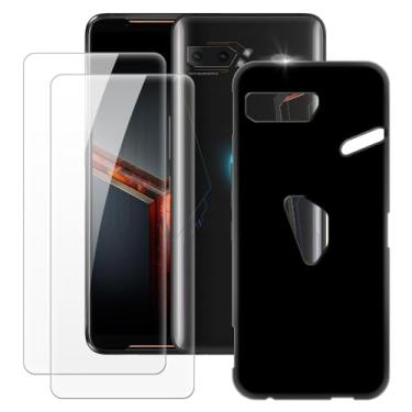 Imagem de MILEGOO Capa para Asus Rog Phone 2 ZS660KL + 2 peças protetoras de tela de vidro temperado, capa ultrafina de silicone TPU macio à prova de choque para Asus Rog Phone 2 ZS660KL (6,6 polegadas) preta
