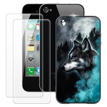 Imagem de MILEGOO Capa para iPhone 4 + 2 peças protetoras de tela de vidro temperado, capa ultrafina de silicone TPU macio à prova de choque para iPhone 4S (3,5 polegadas)