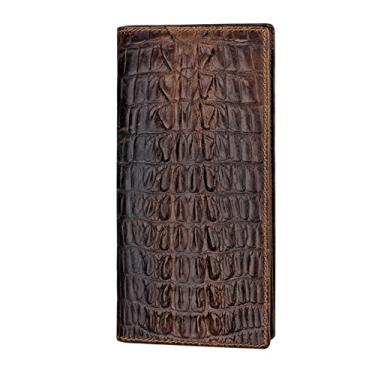 Imagem de Carteira masculina de couro, porta-cartão de crédito Manyip dobrável, bolso para moedas, carteira com proteção contra roubo RFID. Material de proteção selecionado. Padrão de cauda de crocodilo.