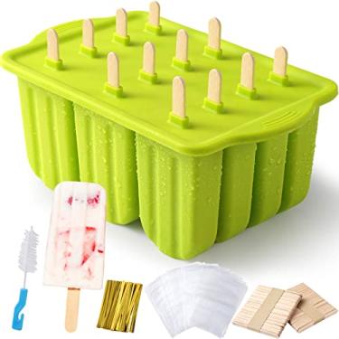 Imagem de Moldes de picolé de silicone livre de BPA, 12 bandejas de picolé para freezer, moldes caseiros para picolé, conjunto grande de picolé, moldes para paletas, moldes de picolé com 100 peças (verde)