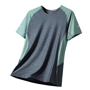 Imagem de Camiseta masculina atlética de manga curta com estampa suave de alta elasticidade gola redonda respirável para treino, Cor 5, 3G