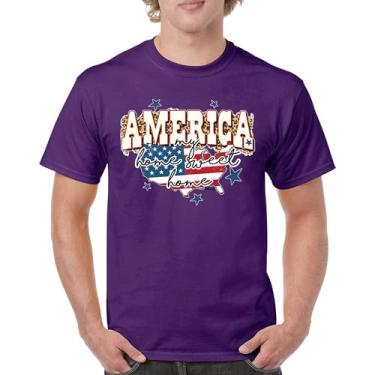 Imagem de Camiseta masculina America My Home Sweet Home 4th of July Stars and Stripes Pride American Dream Patriotic USA Flag, Roxa, G