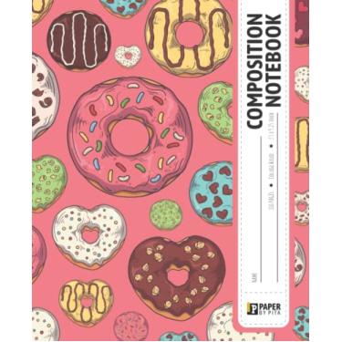 Imagem de Caderno de composição: lindas ilustrações de donut com muita variação - rosa / caderno pautado pela faculdade / diário para escola, faculdade, universidade e escritório