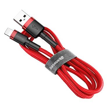 Imagem de Cabo Lightning Reforçado Nylon Baseus Cafule 2m Turbo Compatível com iPhone iPad Vermelho