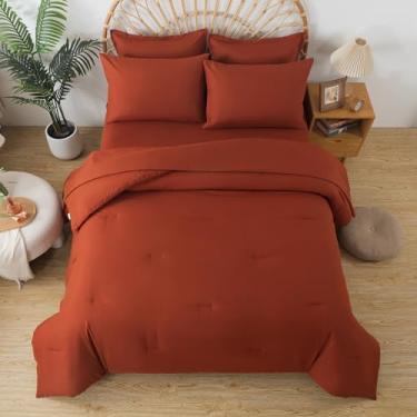 Imagem de Caressma Conjunto de edredom de terracota, 7 peças, tamanho casal, boêmio, macio, macio, conjunto de cama com edredom, lençóis, fronhas e fronhas