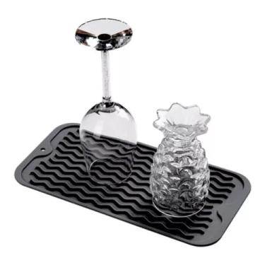 Imagem de Tapete Escorredor de Louça 30x15cm Silicone Flexível - Secagem Rápida, Porta-Copos e Descanso de Panela