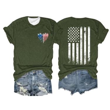 Imagem de Camiseta feminina com bandeira americana 4th of July Patriotic Graphic Oversized Camiseta manga curta gola redonda casual solta camisetas verão, Verde militar, XXG