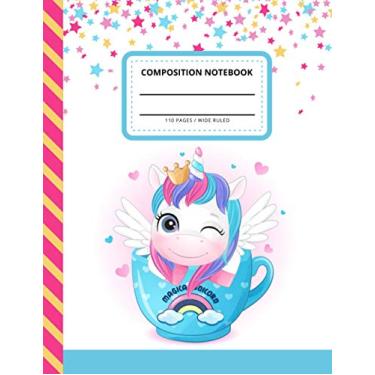 Imagem de Composition Notebook: Winking Baby Unicorn in Cup on Rainbow Star Confetti / Wide Ruled Notebook Paper for Kids / Large Writing Journal for Homework - ... / Back to School for Boys Girls Children
