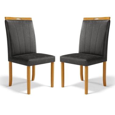 Imagem de Kit Com 2 Cadeiras Aurora Madeira Maciça Estofadas Para Mesa De Jantar Courino Preto 503