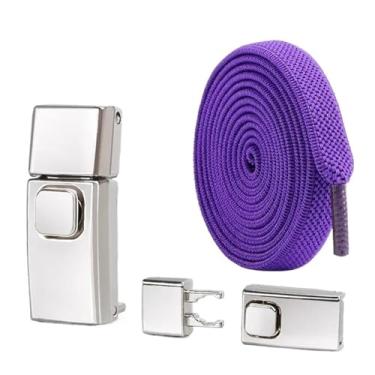 Imagem de Nenhum Laço Sapato Cadarços Imprensa Bloqueio Inserir Cadarços Fixos Sem Laços Elásticos Tênis Criança Adulto Cadarço Plano Para Sapato(Purple)
