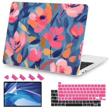 Imagem de Teryeefi Compatível com M2 M1 MacBook Pro 13 polegadas A2338 A2289 A2251 A2159 A1989 A1706 A1708 (2024 20203 2022-2016), capa rígida e capa de teclado para Mac Pro 33.0 cm - W - Rosa abstrato flores