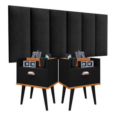 Imagem de Conjunto Cabeceira Cama Casal 1,40 Com kit 2 Criado Quarto Milena (Preto - Preto/Cinamomo)